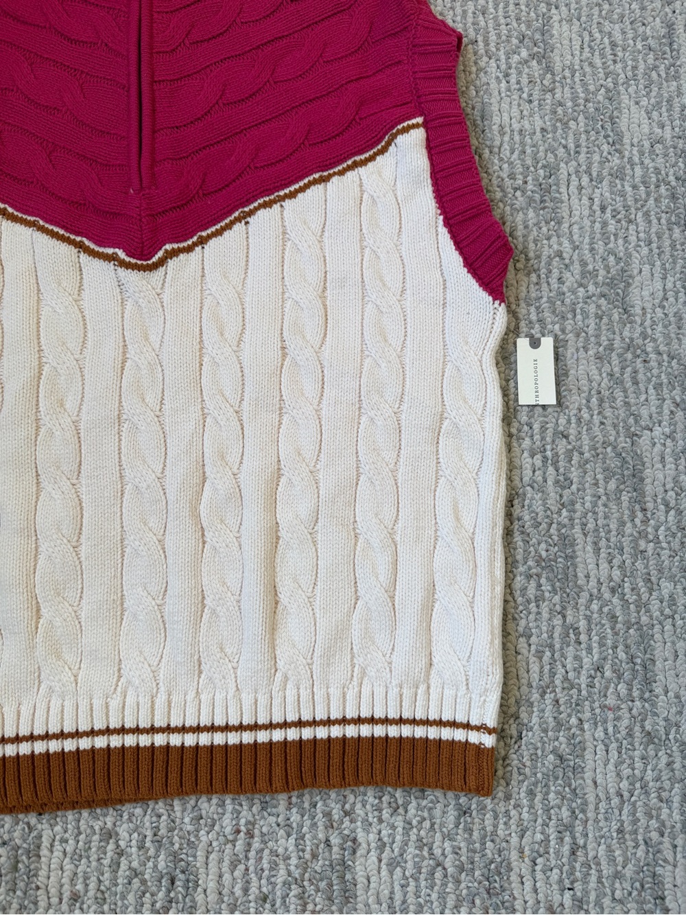 NWT Anthropologie Maeve Varsity Stripe Pink Ivory Brown Poncho Sweater Vest S/M - Picture 4 of 16
